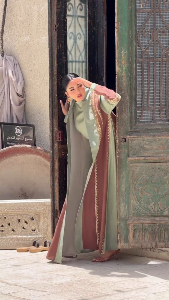 Sage Green and Earthy Maroon Layered Abaya Set – Available in Sage & Maroon - Photo 1