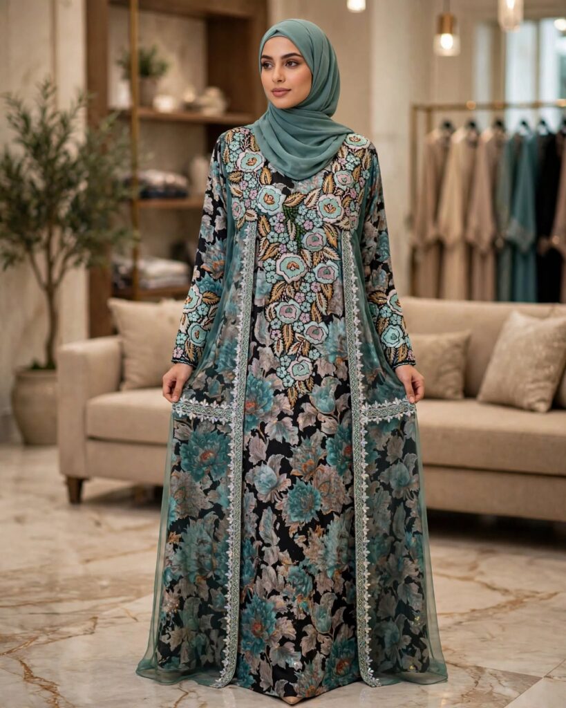 Enchanting Teal Floral Embroidered Overlay Kurta Set - Photo 2