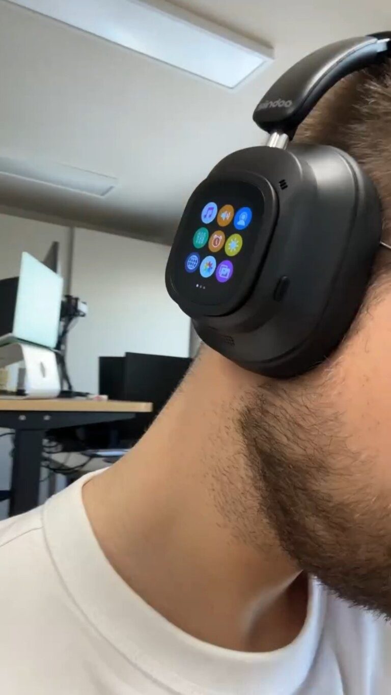 Smart Headphones with Built-In Touchscreen Display | Wireless Over-Ear Headphones with App Icon Control Screen